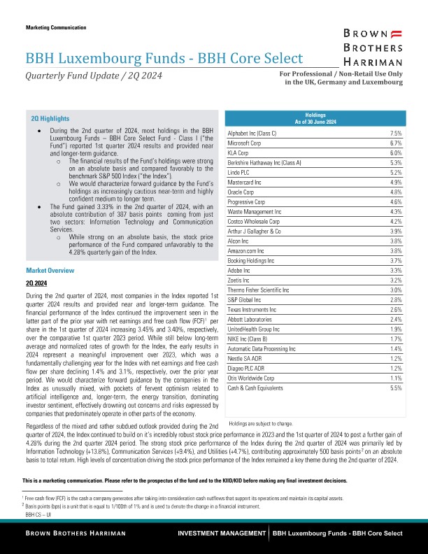 BBH Lux Core Select Quarterly Update - Institutional - Q2 2024