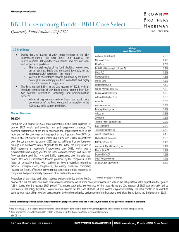 BBH Lux Core Select Quarterly Update - Retail - Q2 2024